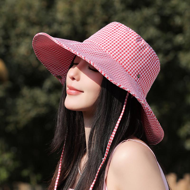 

Korean Style Wide Brim Sun Hat For Women With Breathable Polyester Material For Outdoor Summer Wear червоний
