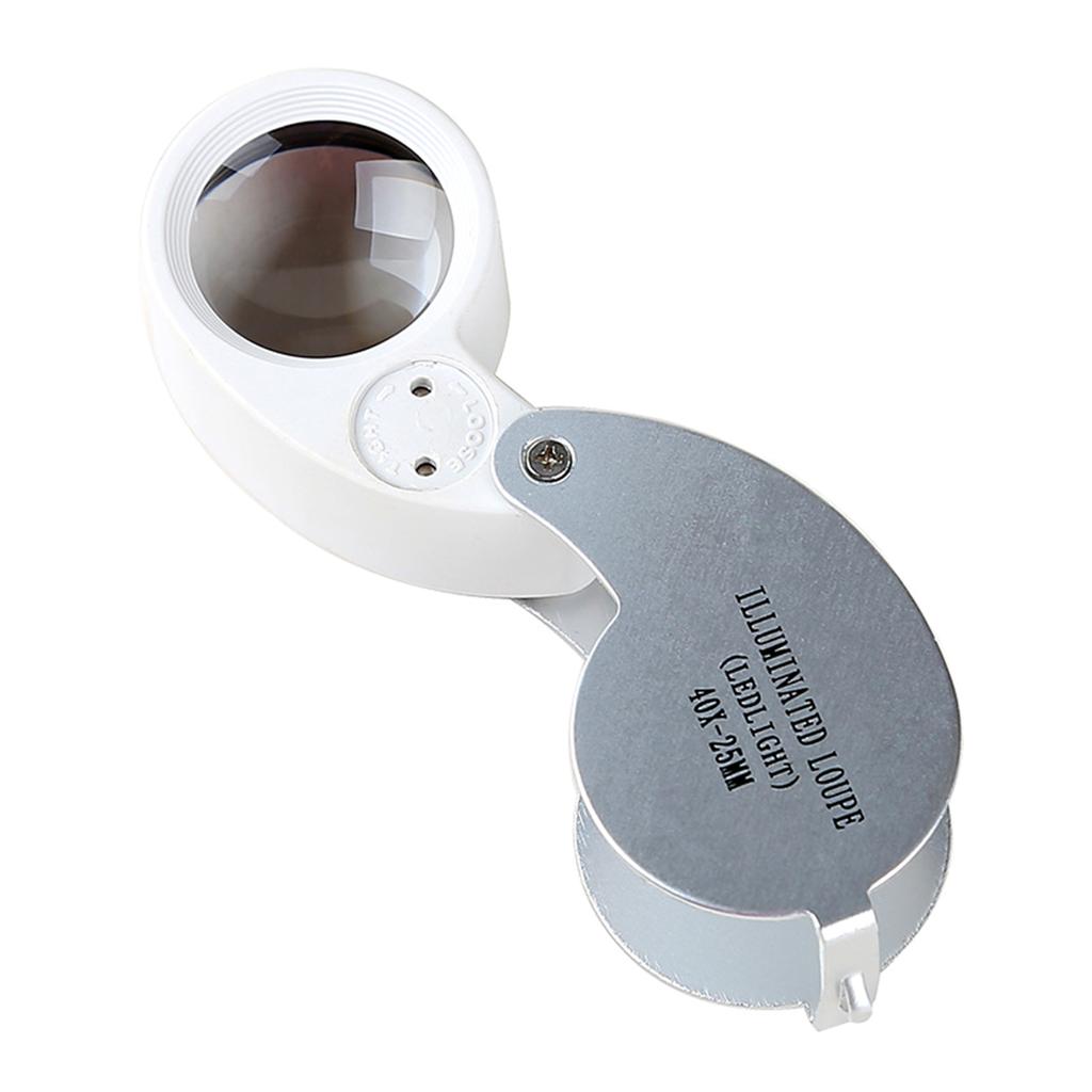 40X Metal Illuminated Jewelry Loop- Magnifier Pocket Folding Magnifying Glass Jewelers Eye Loupe for W/ LED & Keychain H