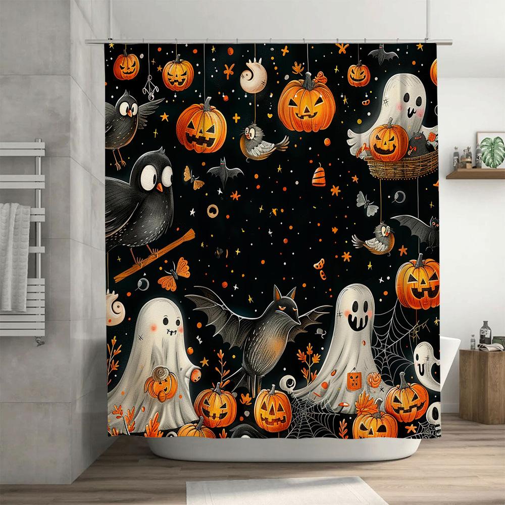 Haunting Halloween Decor Shower Curtain with Ghosts Ghouls Dark Black Gothic Decor for Bathrooms