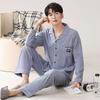 Pajamas Men'S Spring And Autumn Cotton Long Sleeve Autumn Cotton Cardigan Casual Suit Autumn Loungewear
