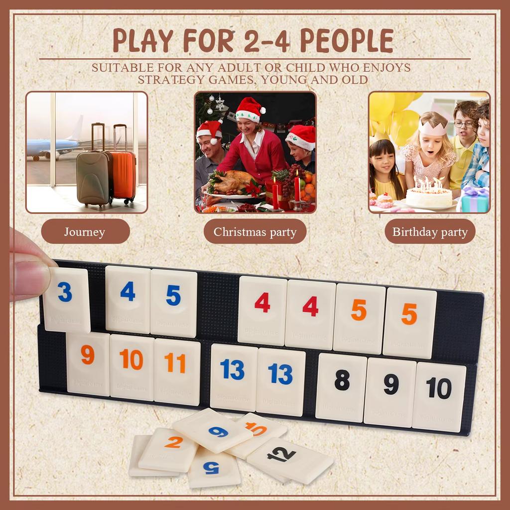 Rummy Cube Game With 4 Racks 104 Rummy Cube Game Set With Portable Case Rummy Tiles Travel Set For Family Classic Board Games