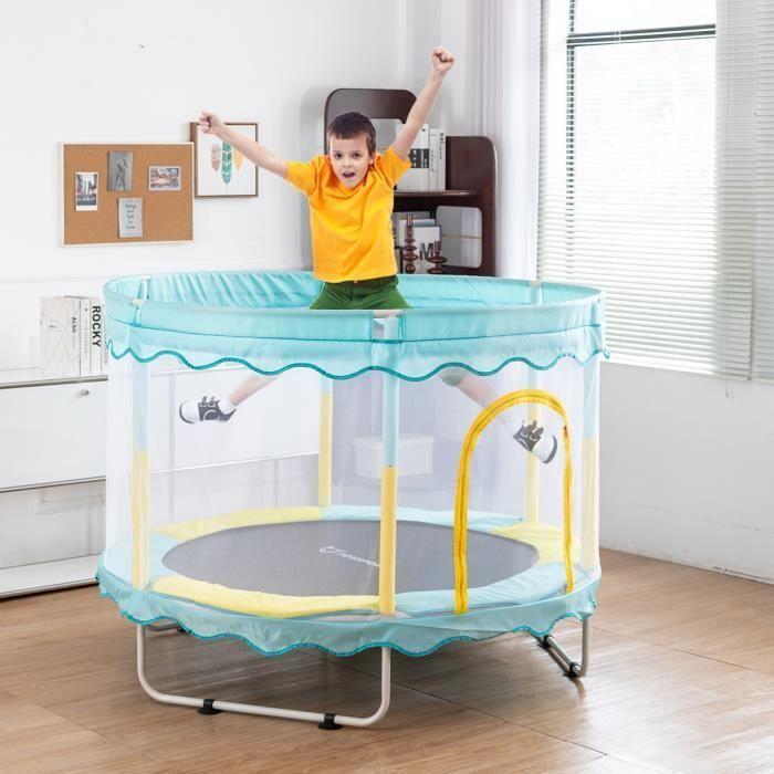 FOXSPORT Trampoline Pour enfants,Équipé D'un Panier Et De Balles En plastique,Coussin Rebondissant, À Partir De 2 Ans – Bleu