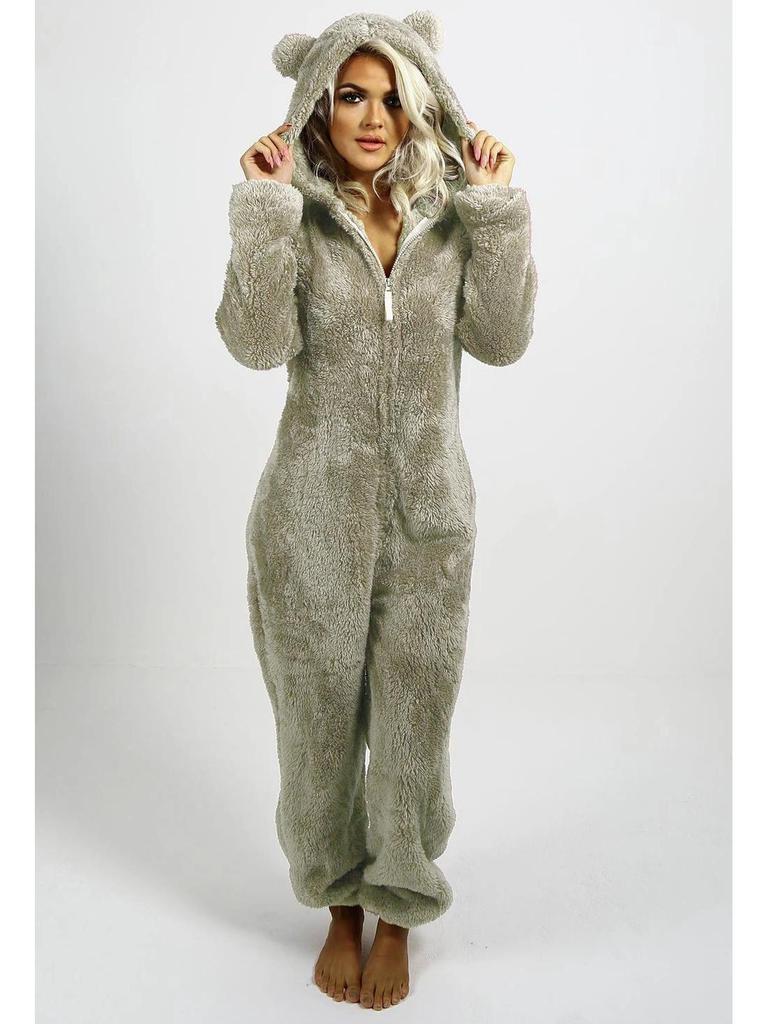 Salopetă cu glugă căptușită cu lână 2023: Pijamale de toamna/iarna de dama