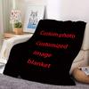 1pc Custom Photo Blanket - Personalized Flannel Throw with Black Background and Red Text - Perfect Gift for Family, Weddings, Bi
