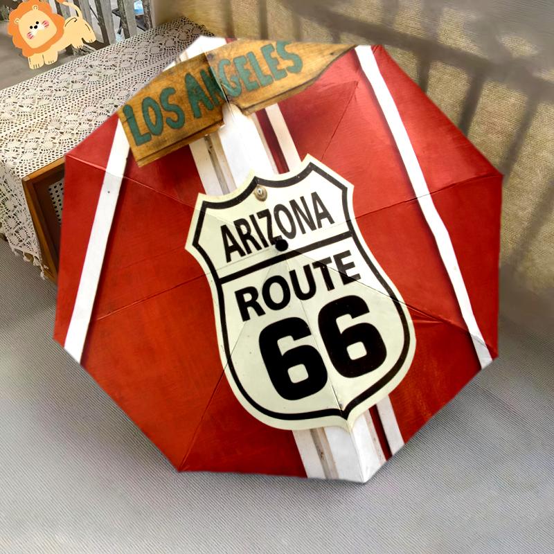 1PC Route 66 Umbrella Portable Folding Umbrella Iron Frame Hole Bone Structure Outdoor Home Umbrella A3