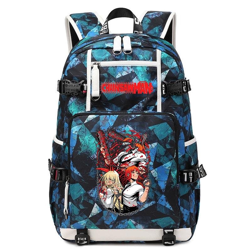 Zaino da Studente con Stampa Anime Motosega Grande Capacità Borsa Scolastica Casual per Bambini Adolescenti