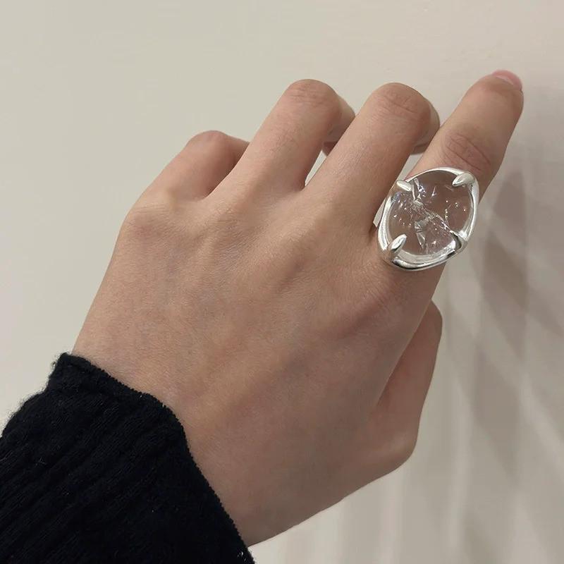Geometric Transparent Crystal Adjustable Open Ring for Women Korean Fashion New Jewelry Gift Party Ring