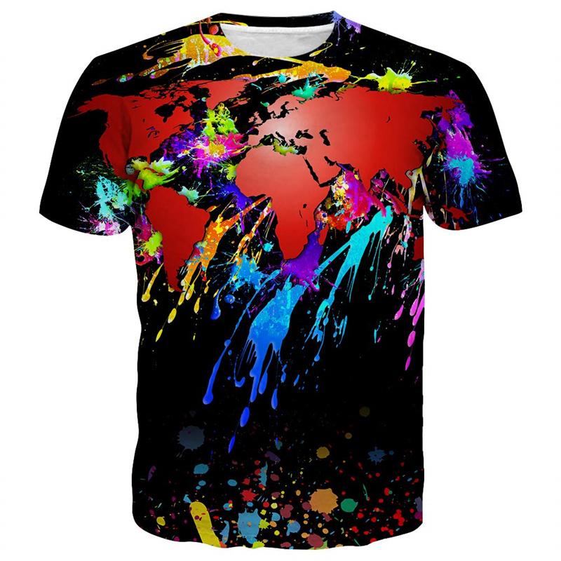 Color Splash 3D Printed T-Shirts Summer Casual Street Oversized Tops Round Neck Short Sleeve Colorful Men's T-shirts