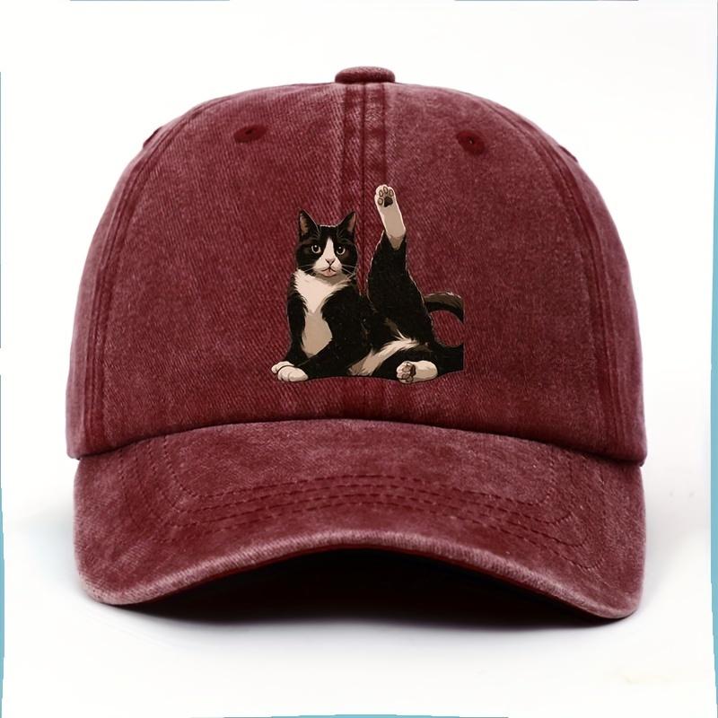 

1pc Fun Cat Print Retro Washed Baseball Cap,Adjustable Curved Lightweight Unisex Accessories Hat for Women,suitable for Outdoor Adjustable бордовый