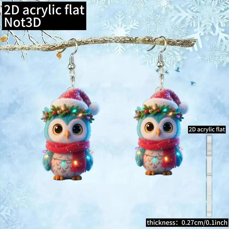 Cross-border Christmas Winter Love Song Cartoon Owl Earrings Flat Acrylic Ladies Christmas Earrings Ornament