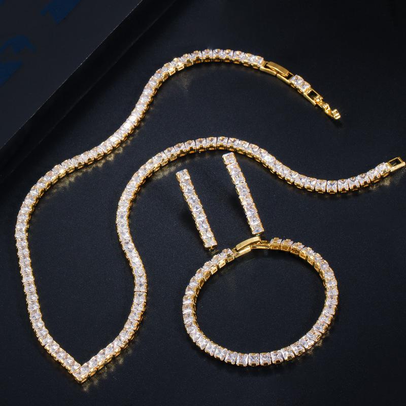 T0163 Bridal Dress Accessories Necklace Earrings Bracelet Three-Piece Super Flash Zircon Jewelry