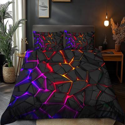 Das Designthema zeigt ein Muster von farbigem Licht, das durch schwarze Felsen scheint. Es verwendet ein 3D-Soft-Brushed-Bettbezug-Set.