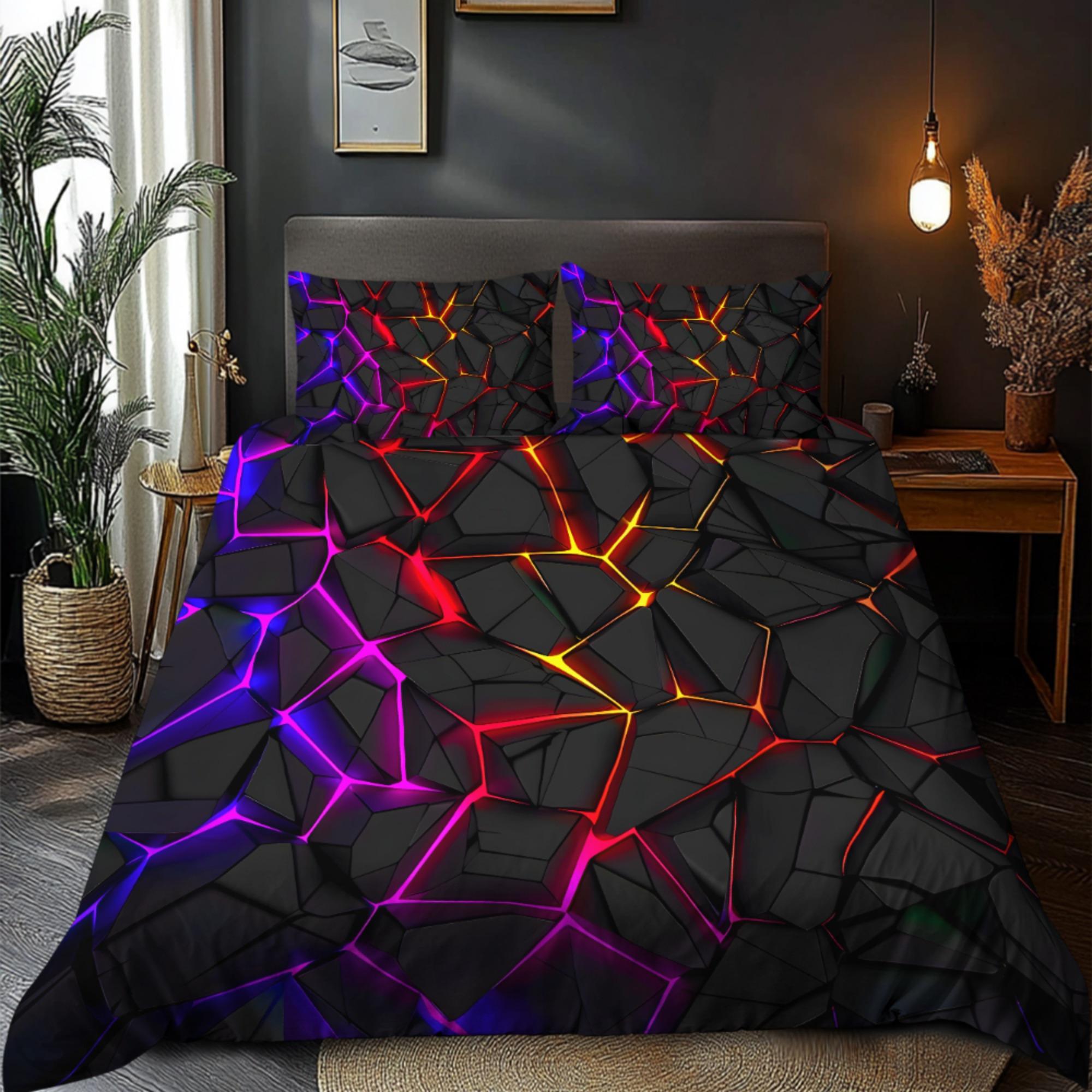 

The Design Theme Features A Pattern Of Colorful Light Shining Through Black Rocks It Uses A 3D Soft Brushed Duvet Cover Set 90X200cm 2PCS