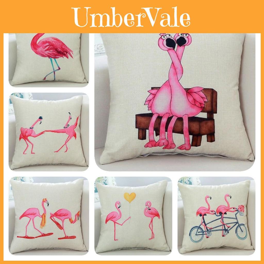 Adorable New Ins Flamingo Cartoon Soft Linen Throw Pillow For Cozy Sofa Decor