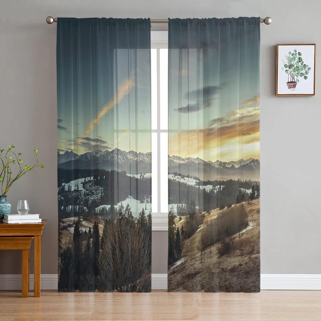 Lakeside Forest Mountain Tulle Curtain Home Office Window Decor Bedroom Kitchen Balcony Modern Sheer Curtain
