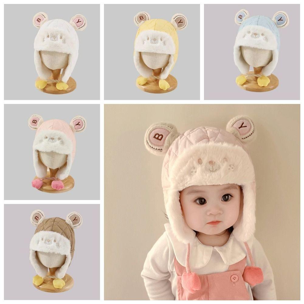 Windproof Cartoon Bear Baby Hat Plush Trendy Baby Beanie Cap Cute Earmuffs Toddler Cap  Gifts