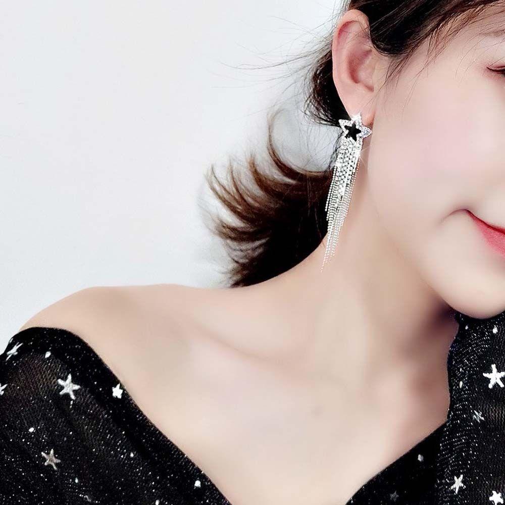 Star Accessories Rhinestone Tassel Crystal Jewelry Drop Earrings Dangle Earring Stud Earrings