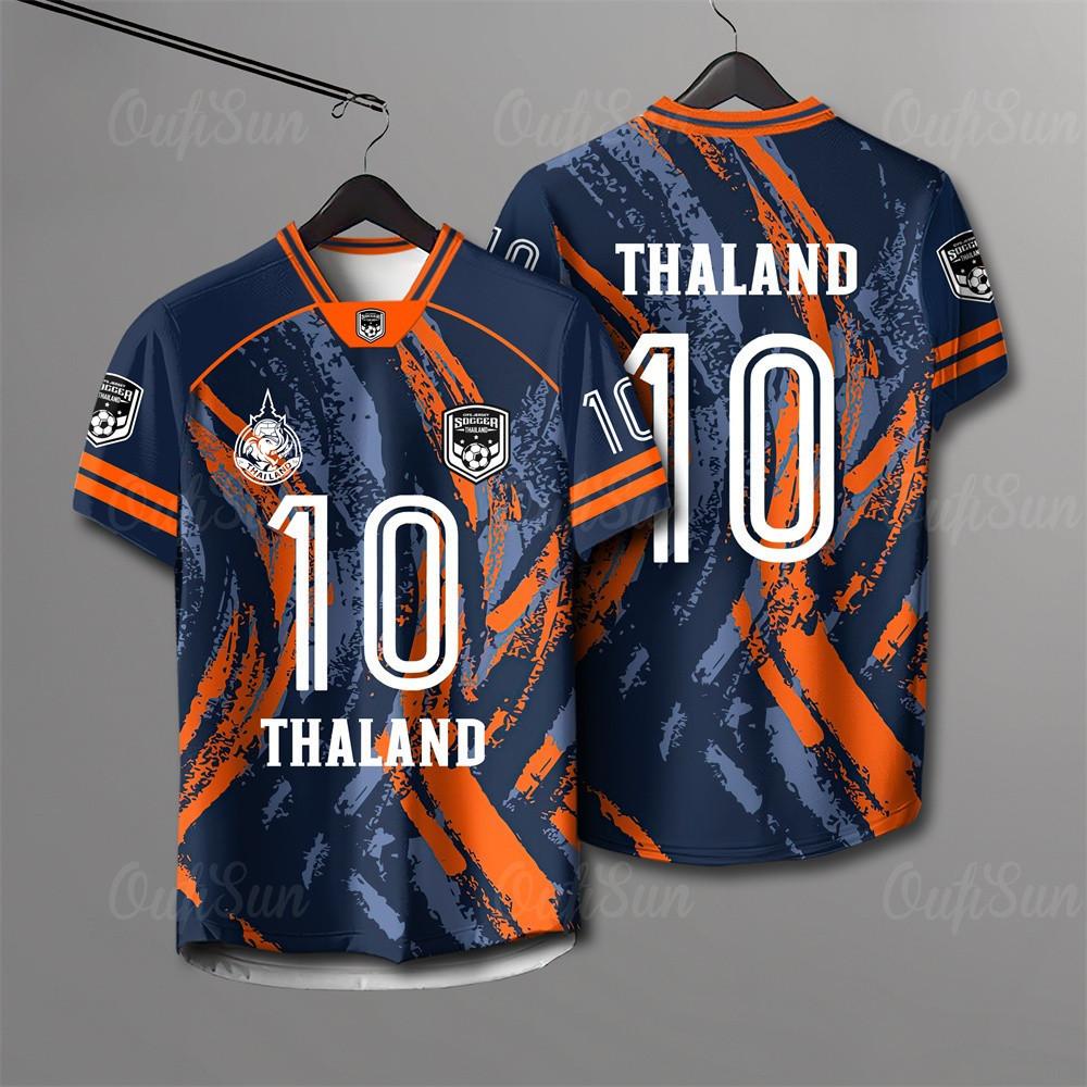 Maglia da tifoso di calcio thailandese Nero Giallo Design a Contrasto Accento con Stemma Nazionale Tessuto a Rete Traspirante Top Sportivi Casual Saldo di Svuotamento