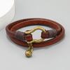 Rockyu Leather Horseshoe Vintage Wrist Birthday Gift Men's Bracelet, Double-Row, Simple, Buckle, Style, Handmade, Stylish, Gift, Accessory, (Brown)