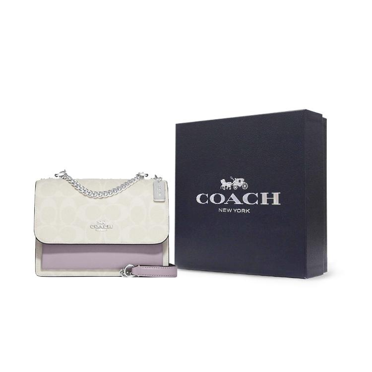 New COACH Klare Canvas With Leather Shoulder Bag, Crossbody Bag Mini Women's White & Taro Purple C9946-SVVVJ