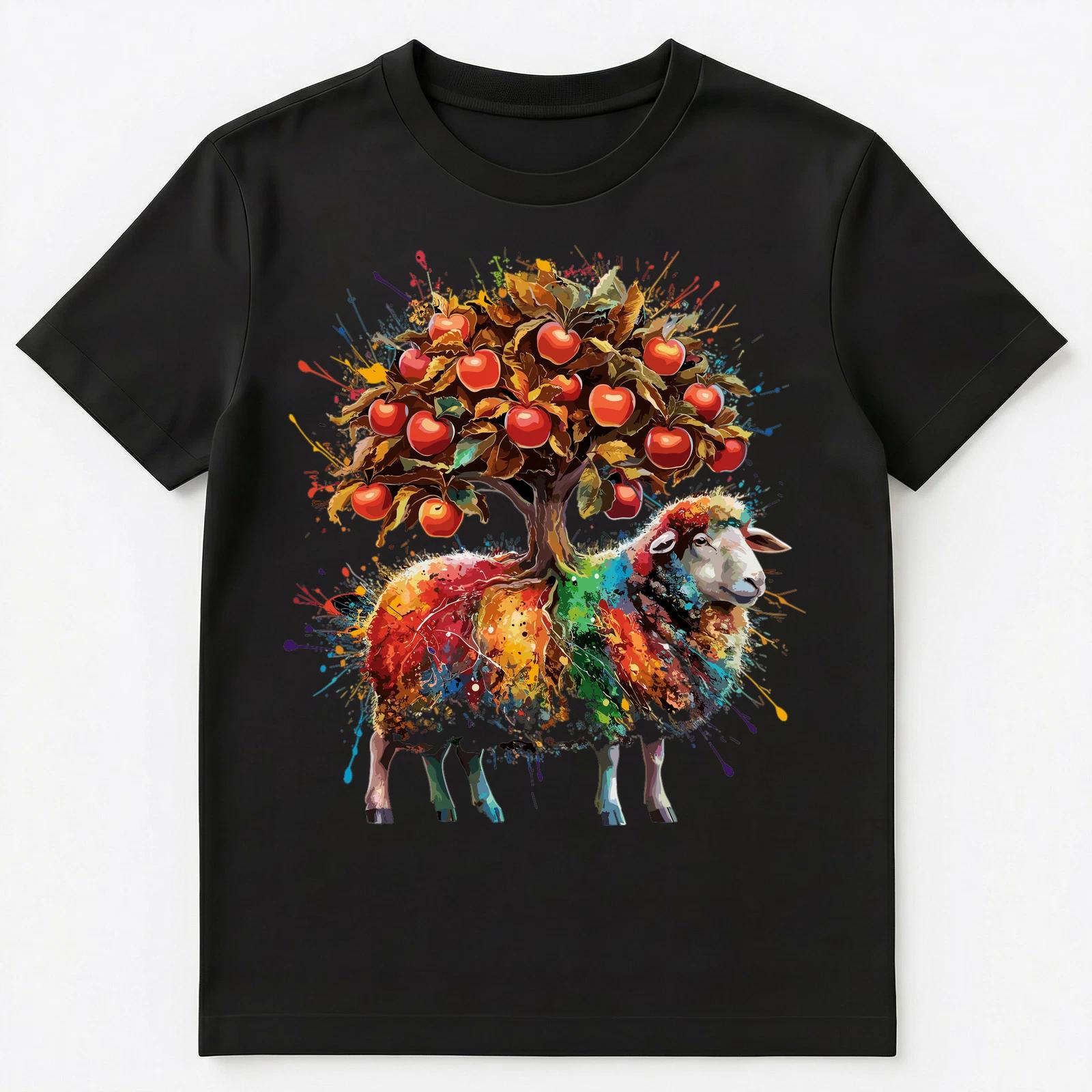 

Colorful Paint Splash Apple Tree Sheep Art Graphic Unisex T-Shirt 3XL