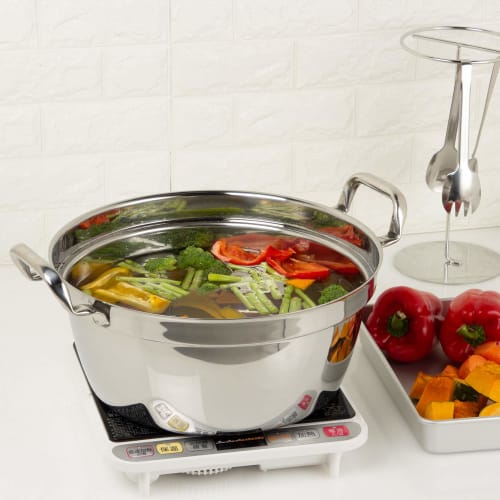 Endo Shoji TKG Power Denji Series Two-Handled Cooking Pot, Material: Molybdenum Stainless Steel, Rust-Resistant, Durable, and Hygienic, Outer Diameter