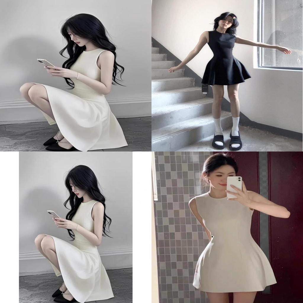 Summer Knit Cotton Blend Sleeveless High Waist Aline Dress For Teen Girls