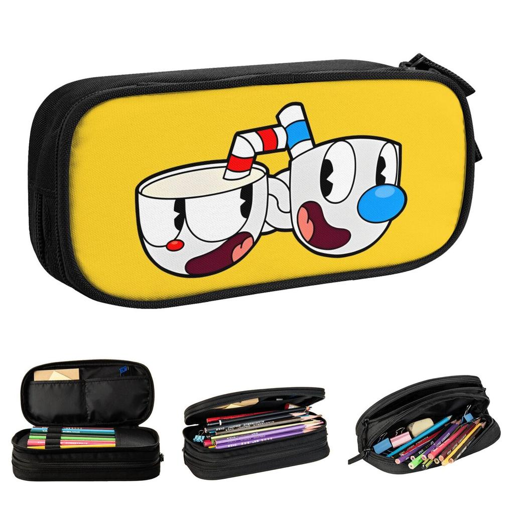 Mugman Cups Heads Cartoon Pencil Case Fun Game Pen Holder Bags Big Capacity School Supplies Cosmetic Pencil Pouch