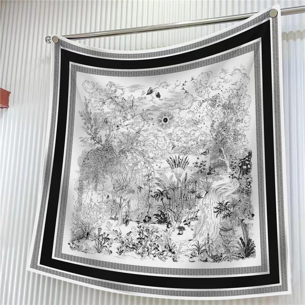 90cm Large Twill Silk Scarf: High-Quality, Fashionable Square Print, Versatile Shawl with Sun Protection