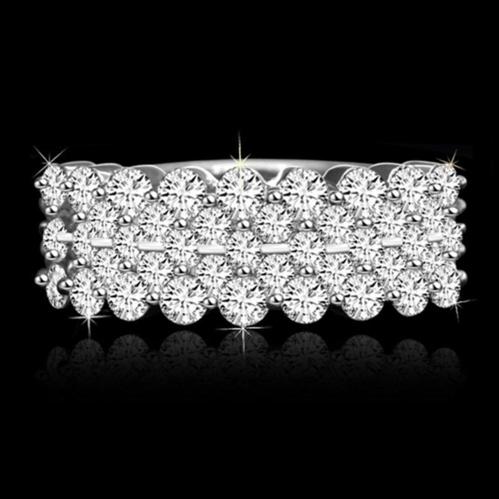 Women Double Row CZ Ring S925 Silver Plated Sparkling Round Jewelry Gift no. 6 платиновый