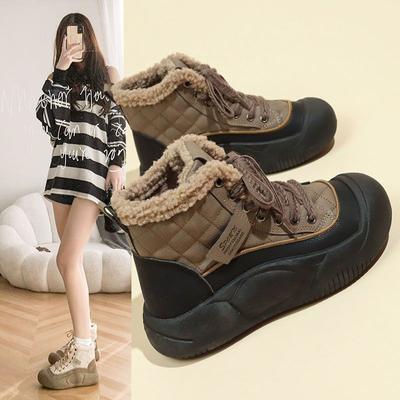 Botas de neve femininas inverno lã forrada para mulheres engrossado quente slugged fundo aumentado esportes algodão-acolchoado sapatos