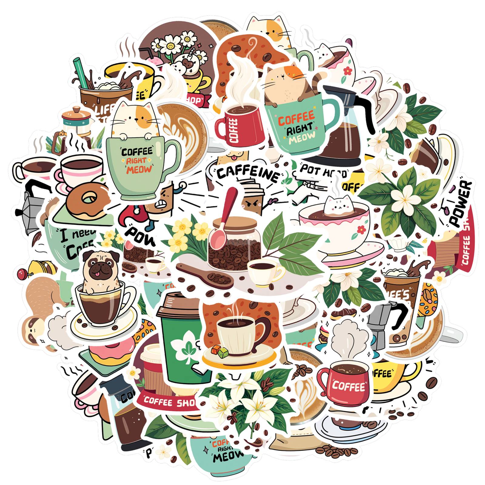 35pcs-50pcs Cartoon Beverages Stickers Cute Coffee Stickers DIY Stickers For DIY Phone Laptop Scrapbook Bike Guitar