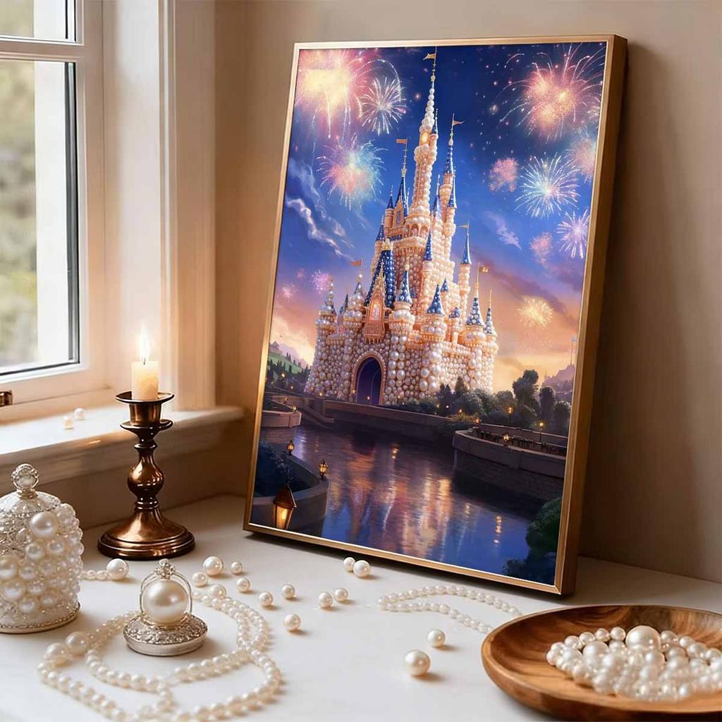 DIY Diamond Art Pearl Painting Kit for Adults, Castle Special Shaped Pearl Art Painting Wall for Home Office Decor Handmade Gift