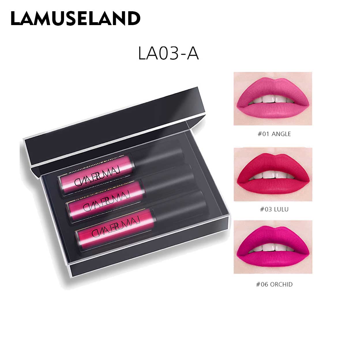 

LAMUSELAND 3 шт./компл. матовый блеск для губ, водостойкая долговечная жидкая помада