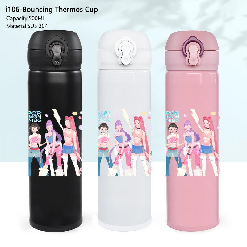 Stainless Steel Bouncing Thermos Cup KPOP Demon Hunter Girl Water Cup Shaga Male Ghost Sports Cup Car