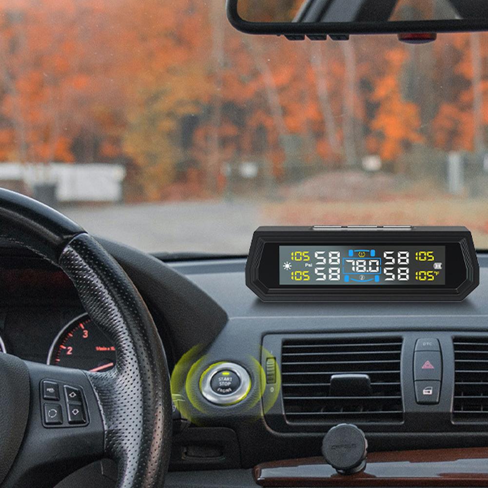 Solar/USB Powered Tire Pressure Monitoring System with 4 Sensors Tire Pressure Monitor System LCD Display for RV Sedan SUV Truck