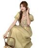 French summer dress new sweet small light and ripe floral dress waist and thin a word medium and long dress