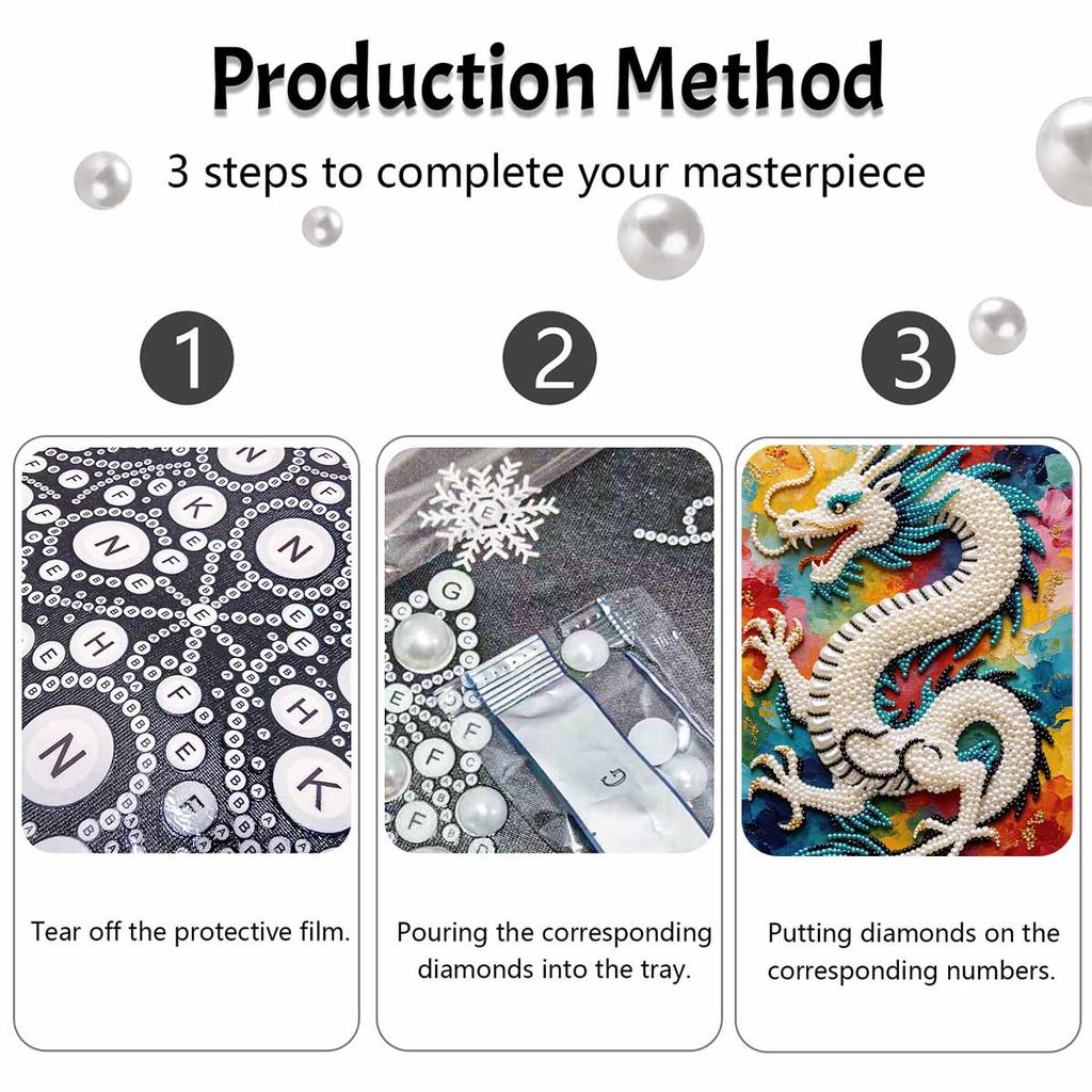 DIY Pearl Gem Chinese Dragon Painting Shining Bead Craft Art Home Wall Ornament Simple Unframed Room Decoration Art Modern Gift Style Design