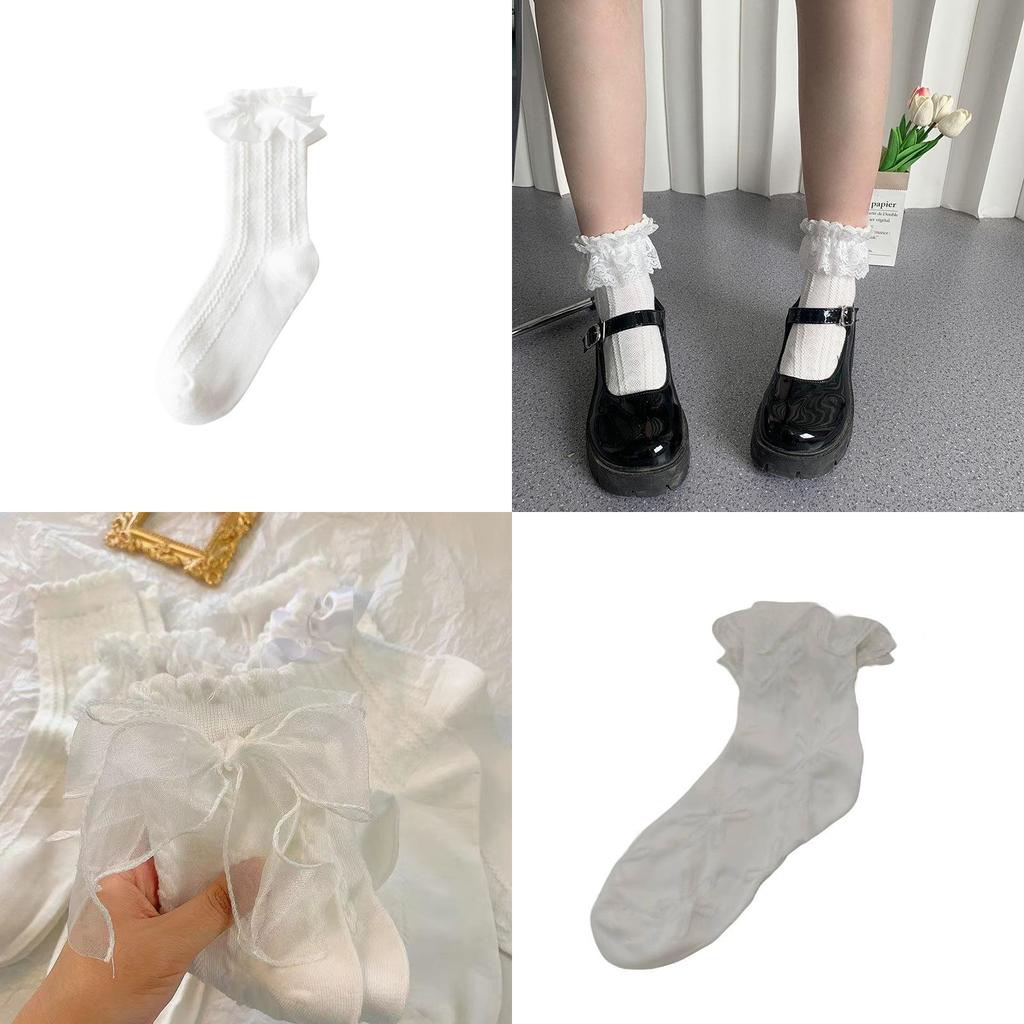 Ins Trend Lolita Spitze Schleife Fee Socken Baumwolle Wadenhoch Süß Und Niedlich