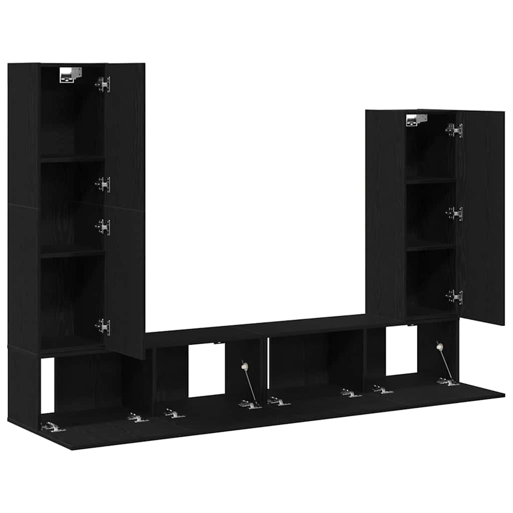 TV Cabinet Set 6 pcs Black Oak Effect Wood Based Material
