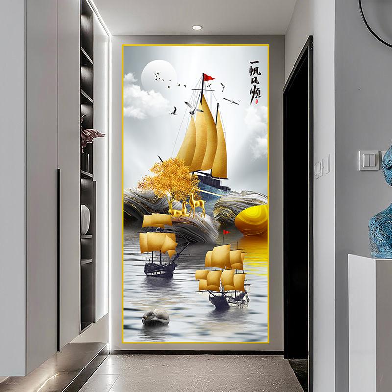 New Chinese Golden Deer Rich Tree Canvas Painting Wall Art Luxury Gold Flowers Posters Prints for Corridor Interior Decor Quadro