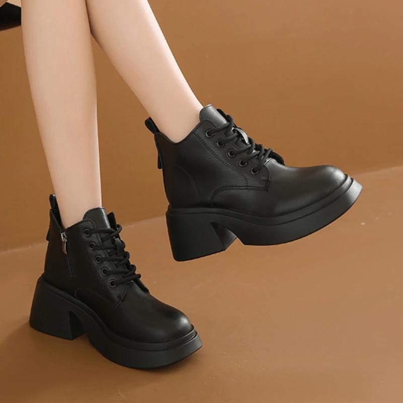 fashion Shoes for Women 2024 Brand Lace Up Women's Boots Outdoor Modern Boots Women Round Toe Platform Square Heel Side Zip Shoes Female