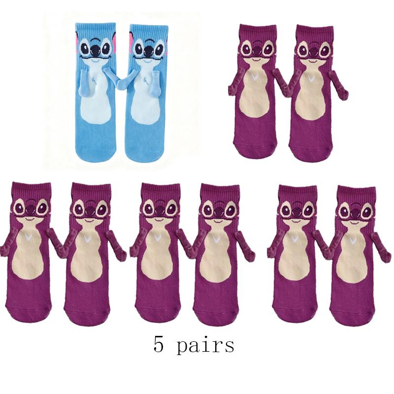 Stitch Magnet Hand In Hand Sock Cartoon Fun Fashion Soft Comfortable Creative Adults Children Christmas Stocking Toy Gift