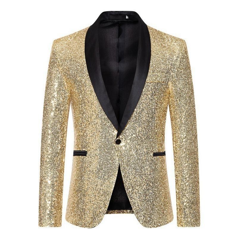 Men Sequined Blazer Casual Long Sleeve Suit Jacket