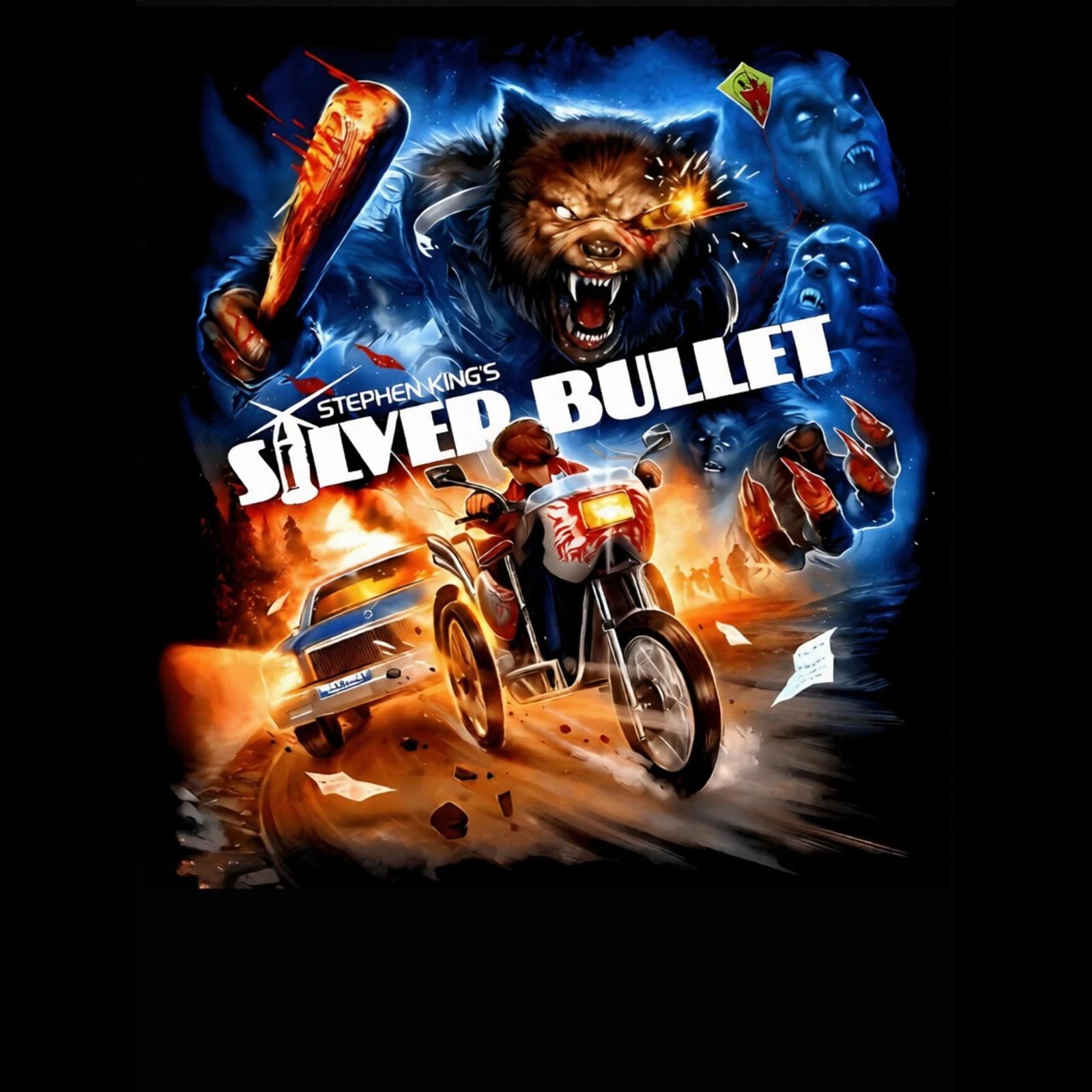 Silver Bullet T-Shirt Horror Movie Graphic Tee Werewolf Stephen King Motorcycle 2XL