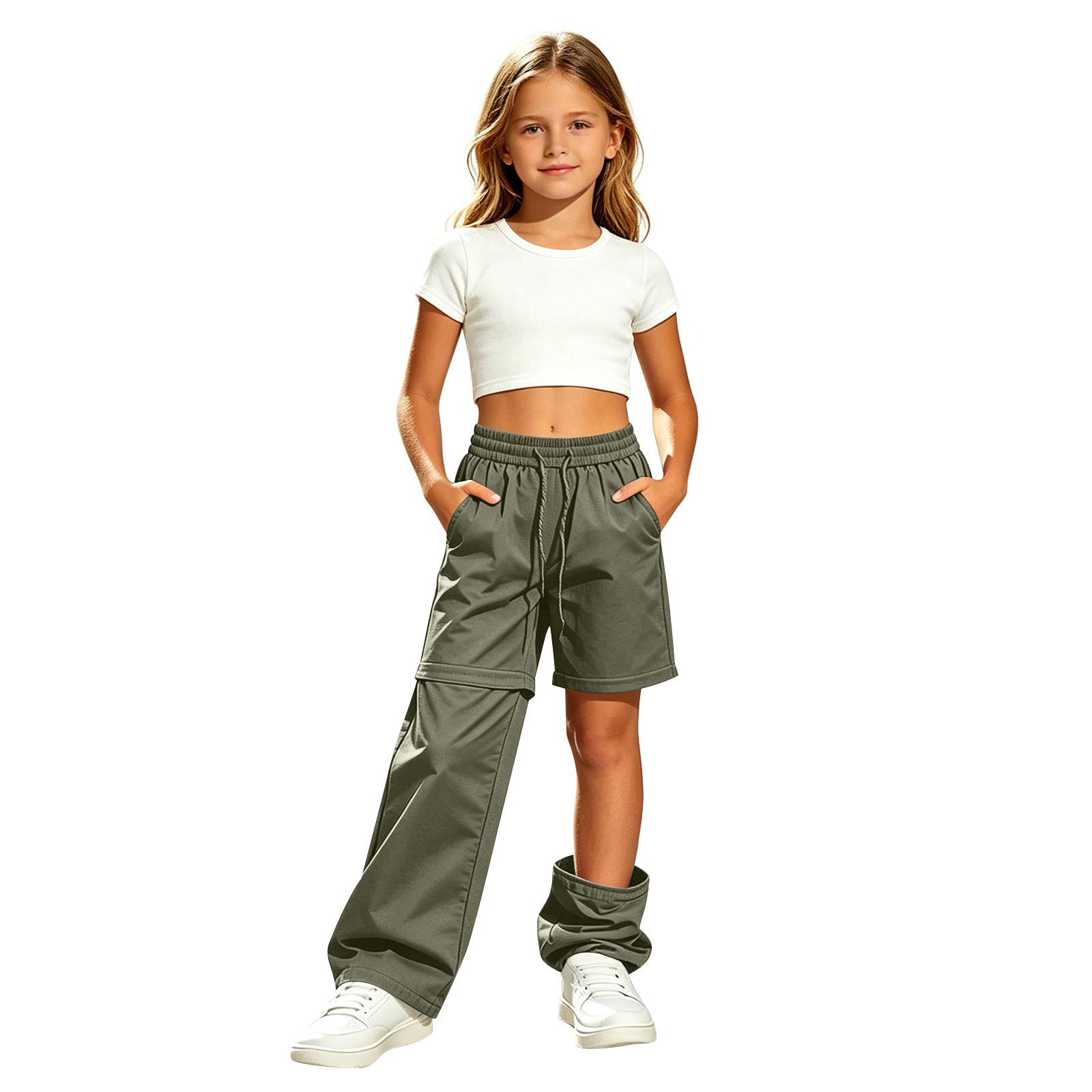 Girls Detachable Hiking Pants Convertible Waterproof Quick Dry Lightweight Outdoor Camping Rain Pants with Pockets for Versatile Use 120