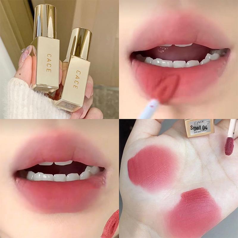 CACE Little Gold Tube Matte Lip Mud Soft Mist – Milk Coffee Shade for Natural, Versatile Color and Whitening Effect.