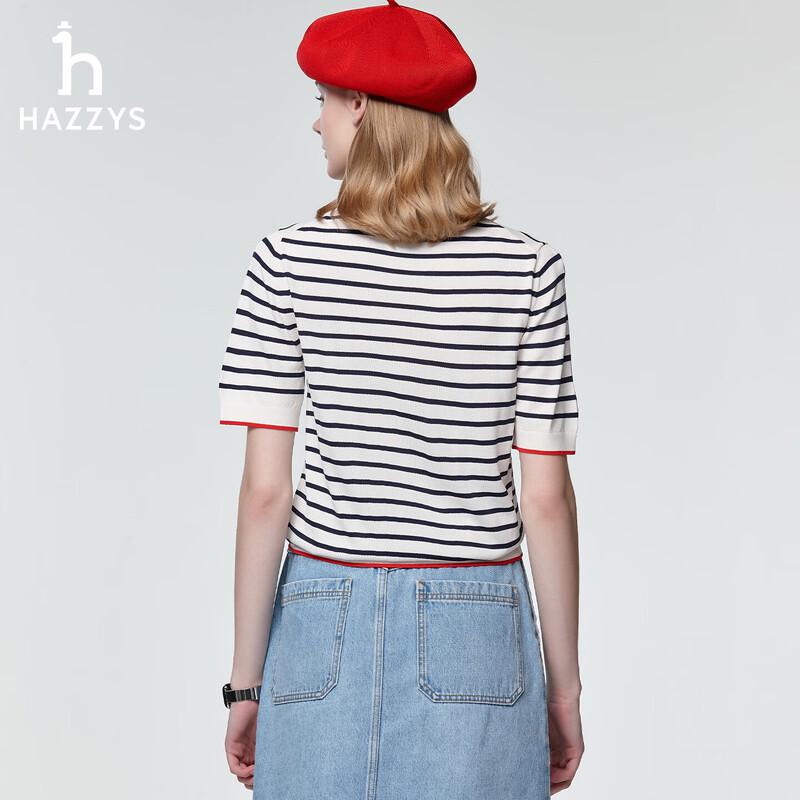 HAZZYS Women's Striped Color-Block Short Sleeve Knit Top