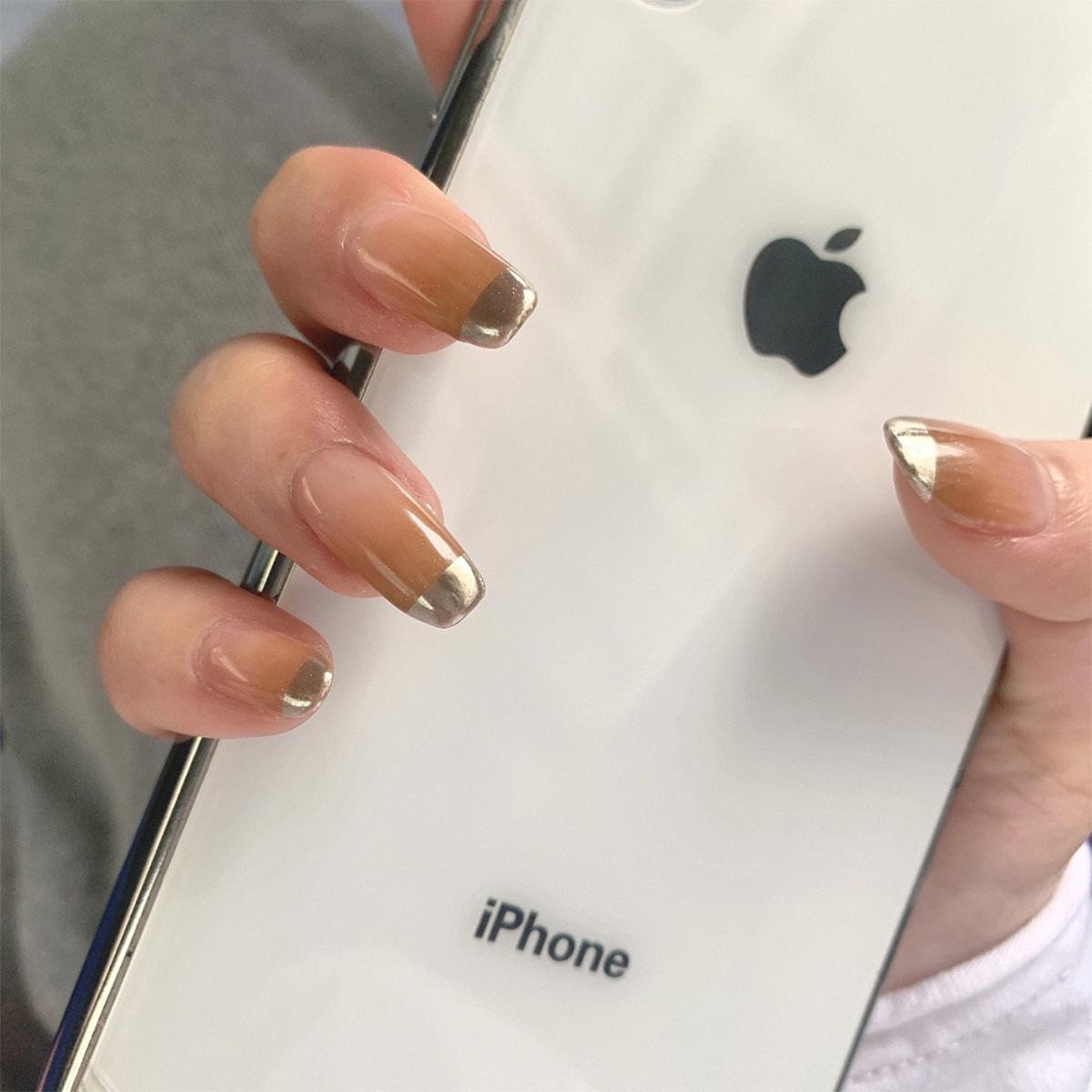 Gradient Coffee Orange French Waterproof Wearable Nail Art Stickers