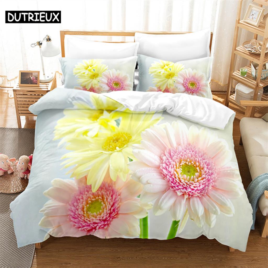 Colorful Daisy Queen Bedding Set Duvet Cover Kids Bedroom Bed Set Comforter Cover Set King Size Duvet Cover Set Bedding Sets